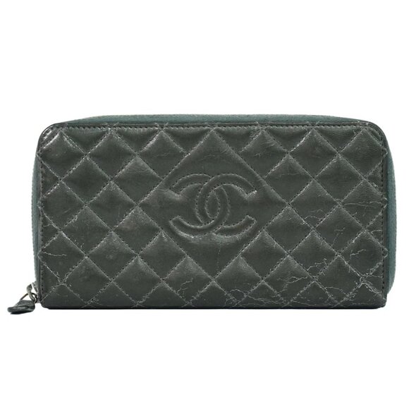 CHANEL CC Matelasse Leather Round Zip Wallet Gray Silver - Picture 1 of 10